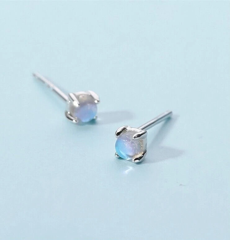 Moonstone Crystal Mermaid Tiny Stud Earrings | Mermaid Tears Earrings 925 Sterling Silver Simulated Glass Crystal Earrings