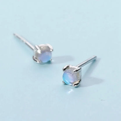 Moonstone Crystal Mermaid Tiny Stud Earrings | Mermaid Tears Earrings 925 Sterling Silver Simulated Glass Crystal Earrings