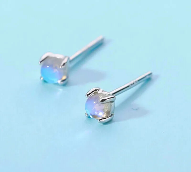 Moonstone Crystal Mermaid Tiny Stud Earrings | Mermaid Tears Earrings 925 Sterling Silver Simulated Glass Crystal Earrings