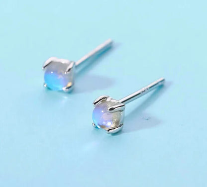 Moonstone Crystal Mermaid Tiny Stud Earrings | Mermaid Tears Earrings 925 Sterling Silver Simulated Glass Crystal Earrings