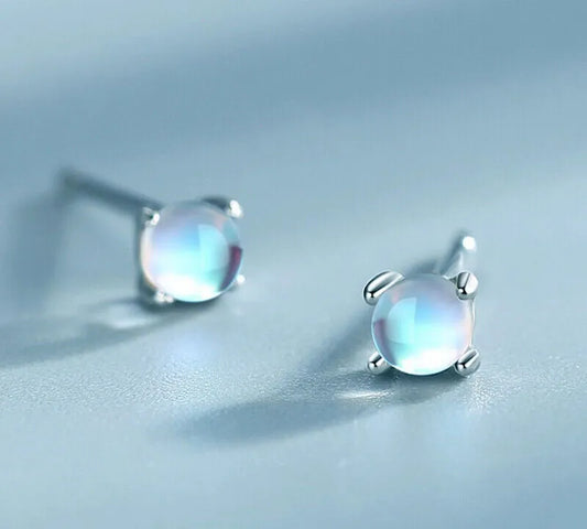 Moonstone Crystal Mermaid Tiny Stud Earrings | Mermaid Tears Earrings 925 Sterling Silver Simulated Glass Crystal Earrings