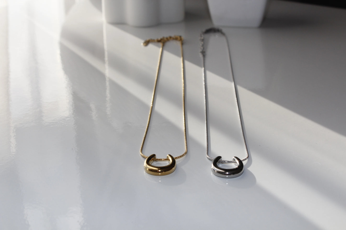 U shaped gold and Silver necklace
