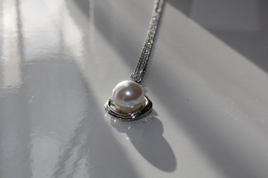 925 Silver Plated Freshwater Pearl Large Water Drop Pendant Necklace