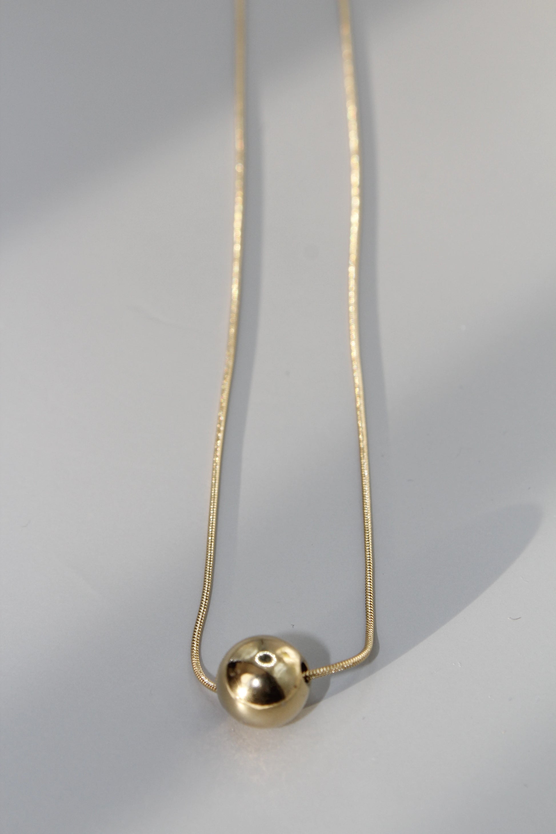 Gold Plated Plain Ball Charm Snake Chain Pendant Necklace for Women