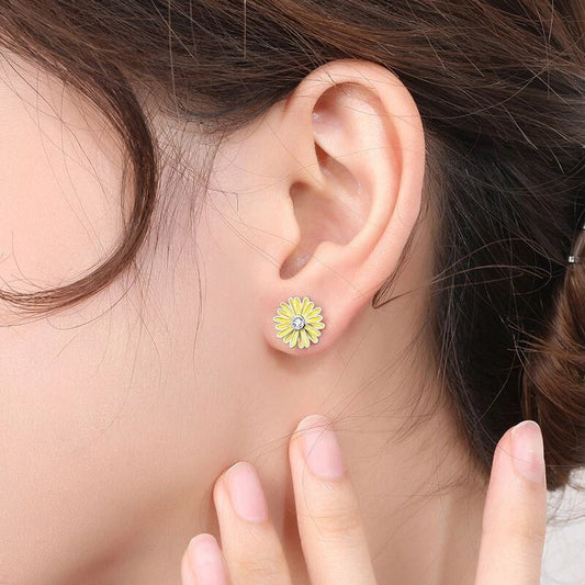 925 Sterling Silver Yellow Flower Crystal Stud Earrings – Hallmarked Floral Jewellery for Women & Girls (12mm)