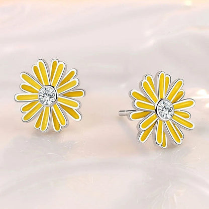 925 Sterling Silver Yellow Flower Crystal Stud Earrings – Hallmarked Floral Jewellery for Women & Girls (12mm)