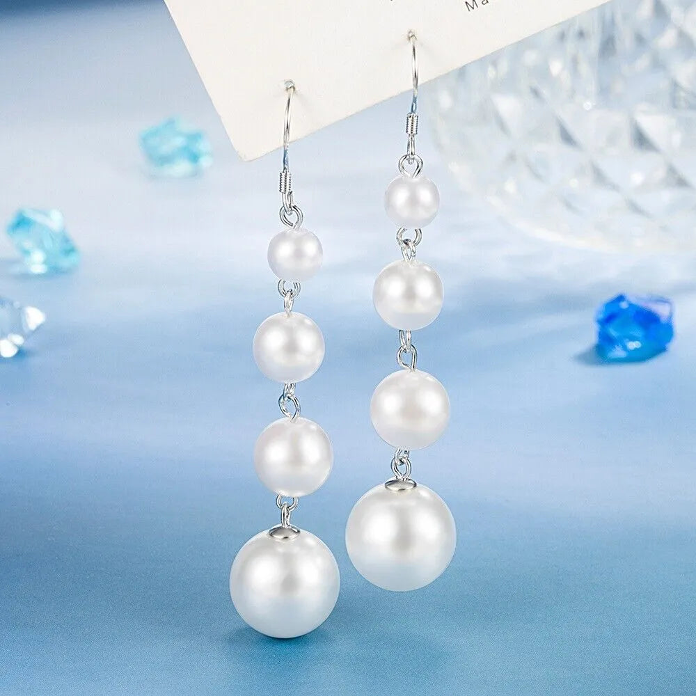 Pearl Drop Dangle Hook Earrings | 4 Freshwater Pearl Drop Earring 925 Sterling Silver