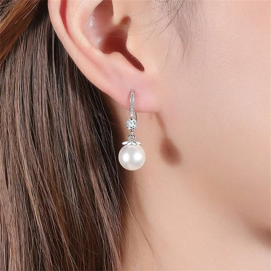 Pearl Drop Hook Earrings | 925 Sterling Silver Real Freshwater Dainty Long Dangle Pearl Earrings