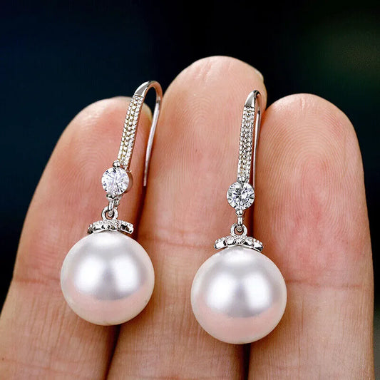 Pearl Drop Hook Earrings | 925 Sterling Silver Real Freshwater Dainty Long Dangle Pearl Earrings