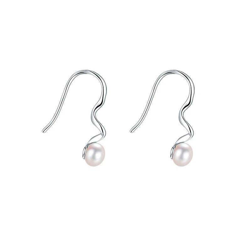 Elegant Pearl Twisted Stud Earrings – Sterling Silver Women's Gift