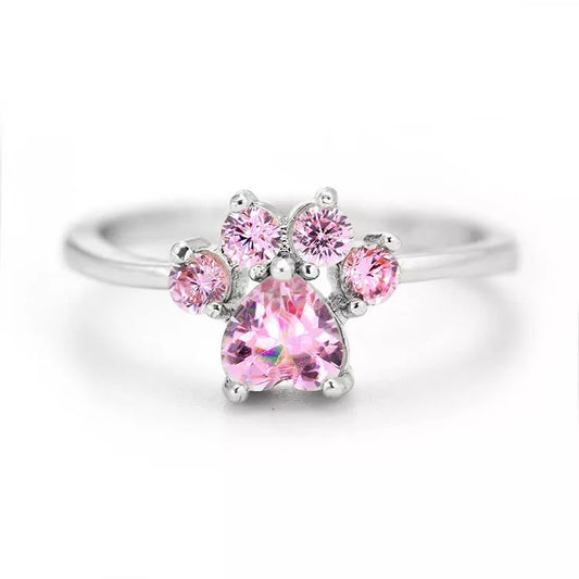 925 Silver Plated Pink Cat Paw Adjustable Ring – Shiny, Love-Inspired Jewelry Gift