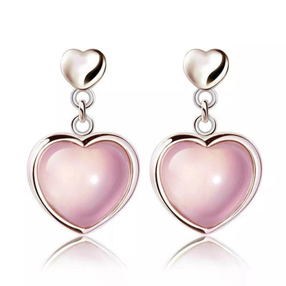 Pink Heart Rose Quartz Stud Earrings