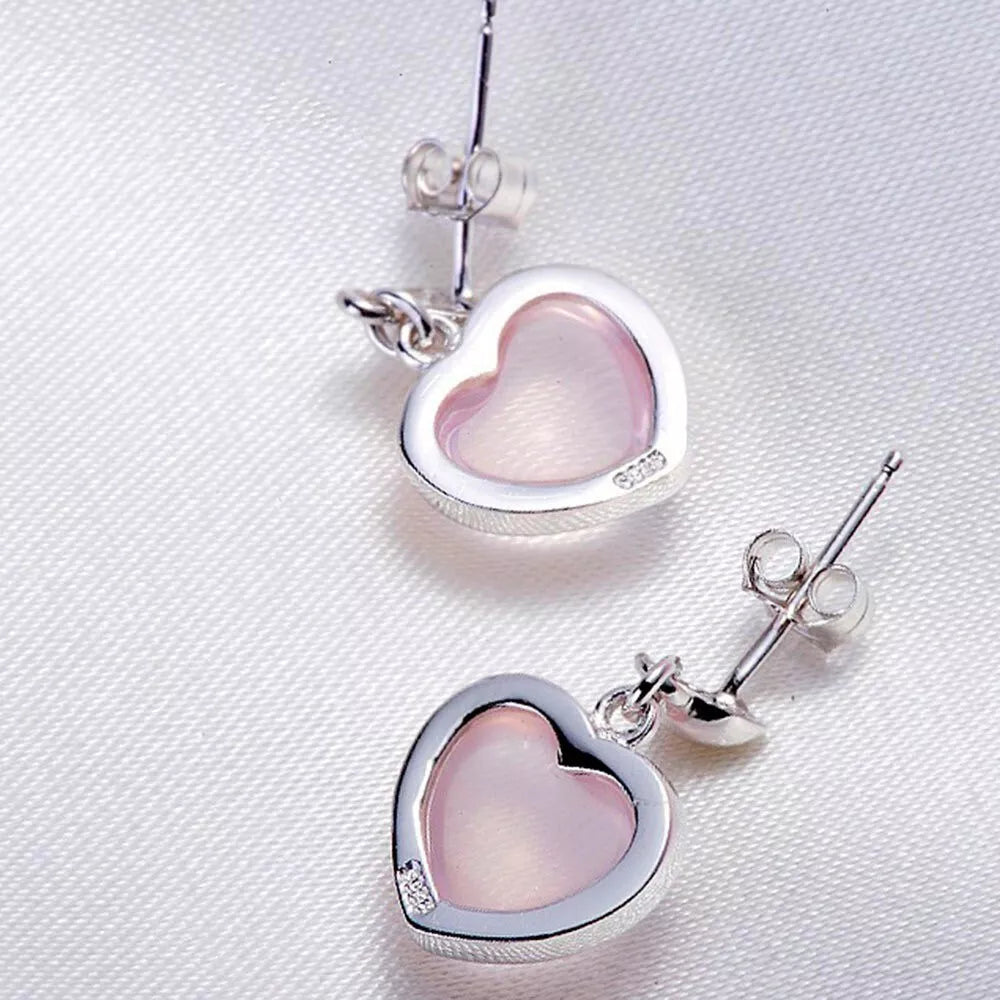 Pink Heart Rose Quartz Stud Earrings