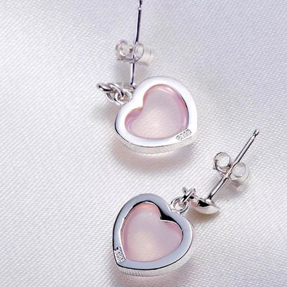 Pink Heart Rose Quartz Stud Earrings