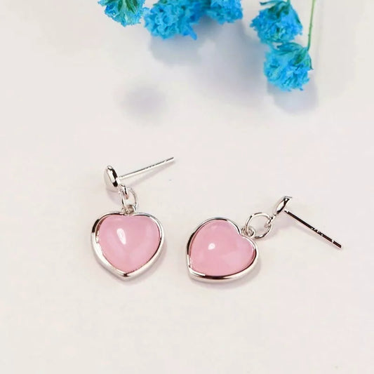 Pink Heart Rose Quartz Stud Earrings