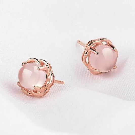 Pink Crystal Rose Gold Stud Earrings – 925 Sterling Silver Jewellery Gift for Women