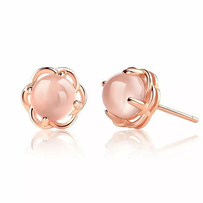 Pink Crystal Rose Gold Stud Earrings – 925 Sterling Silver Jewellery Gift for Women