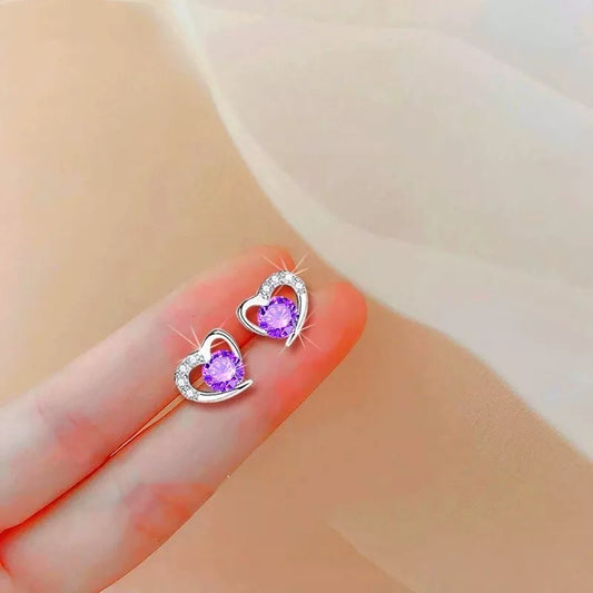 Purple Heart Swirl Crystal Stone Earrings