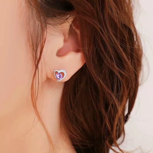 Purple Heart Swirl Crystal Stone Earrings