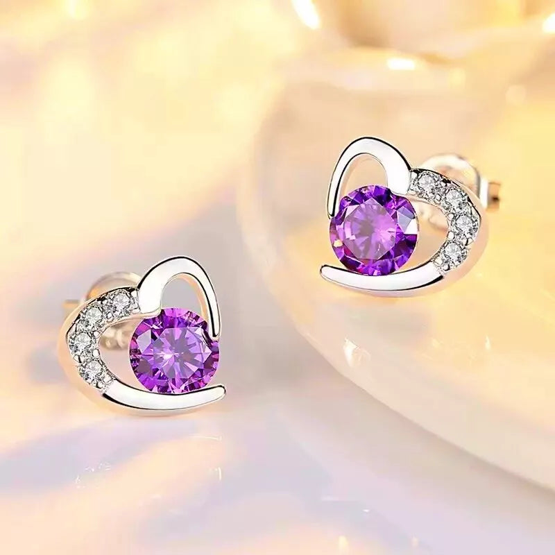 Purple Heart Swirl Crystal Stone Earrings