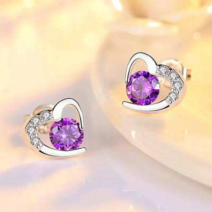 Purple Heart Swirl Crystal Stone Earrings