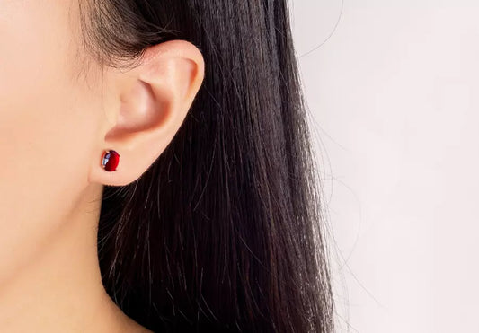 Red Oval Zircon Ruby Earrings - 925 Sterling Silver Studs for Women