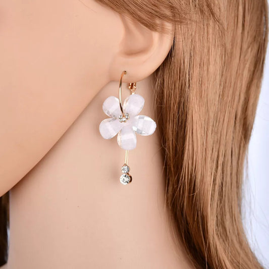 Five Petal Flower Drop Stick Earring Stud