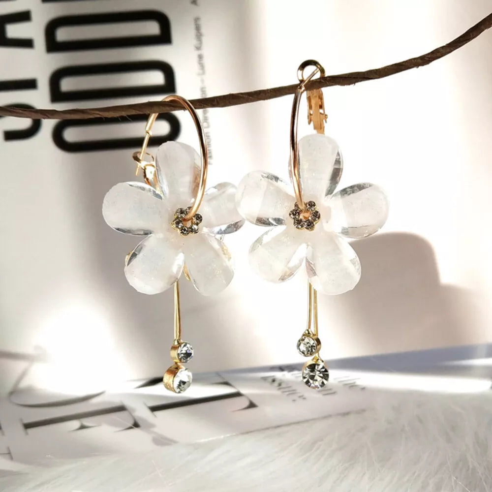 Five Petal Flower Drop Stick Earring Stud
