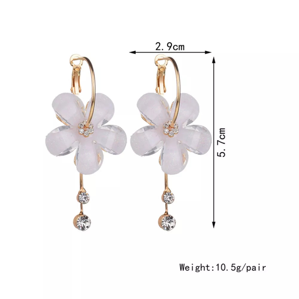 Five Petal Flower Drop Stick Earring Stud