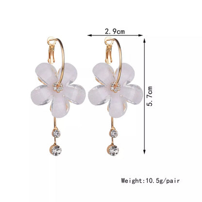 Five Petal Flower Drop Stick Earring Stud