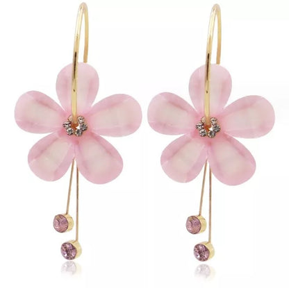 Pink Shinny Flower 5 Petal Drop Stick Earring Stud - 925 Silver Plated Jewellery Gift