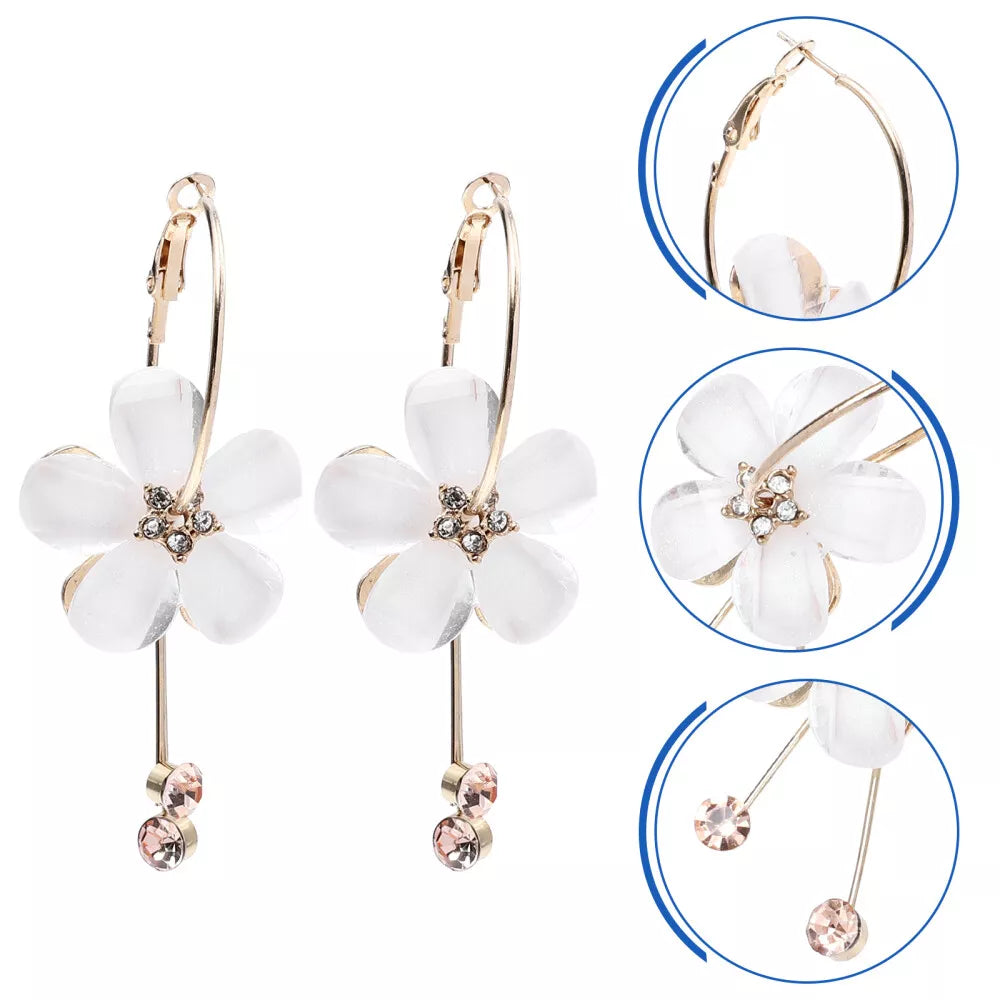 Five Petal Flower Drop Stick Earring Stud
