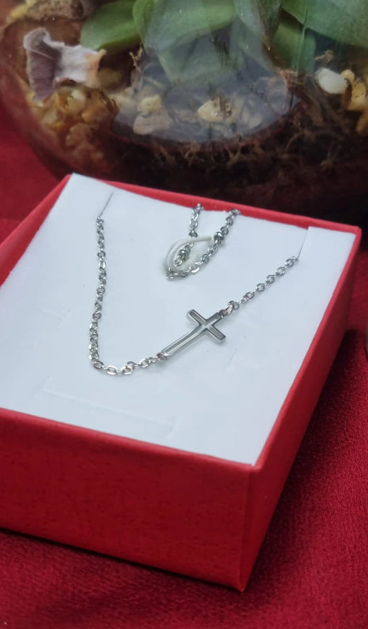 Silver Adjustable Double Chain Cross Bracelet | Tiny Silver Cross Charm Religious Chain Bracelet