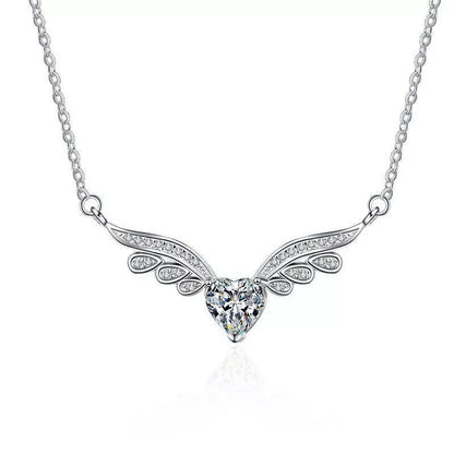 Silver Angel Wing Heart Choker Necklace – Elegant Crystal Jewellery Gift for Women & Girls (45cm + 5cm)