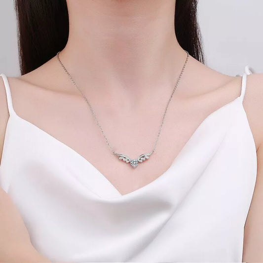 Silver Angel Wing Heart Choker Necklace – Elegant Crystal Jewellery Gift for Women & Girls (45cm + 5cm)