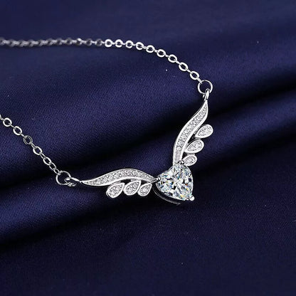 Silver Angel Wing Heart Choker Necklace – Elegant Crystal Jewellery Gift for Women & Girls (45cm + 5cm)