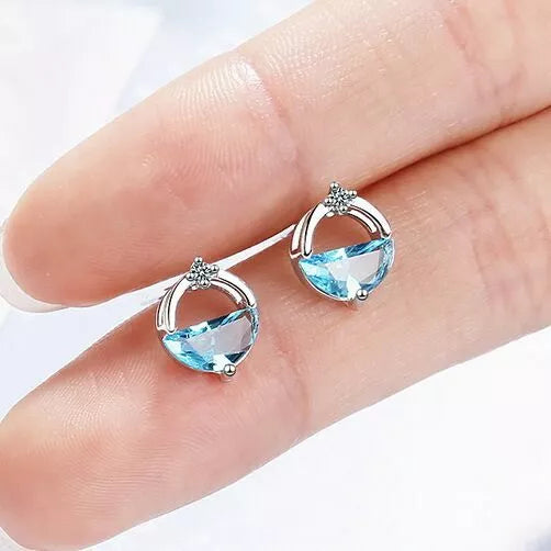925 Sterling Silver Crystal Stud Earrings for Women – Circle Lake Design Hallmarked Jewellery Gift