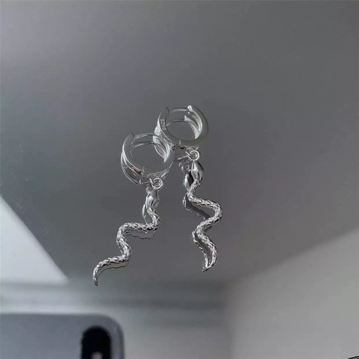 925 Sterling Silver Snake Huggie Hoop Earrings