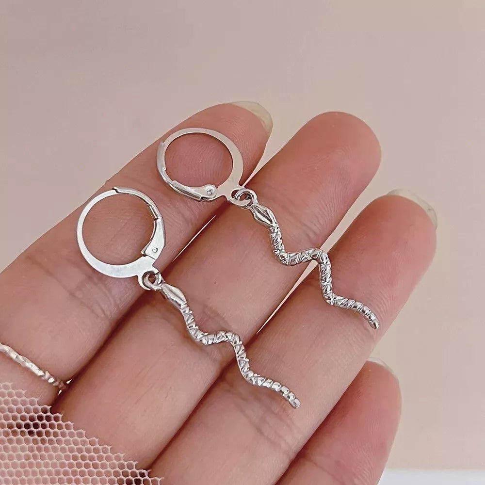 925 Sterling Silver Snake Huggie Hoop Earrings