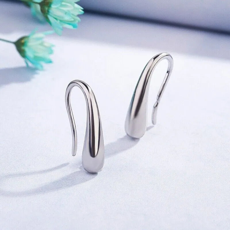 Solid WaterDrop Hook Earrings | Silver Water Drop Dangle Earrings