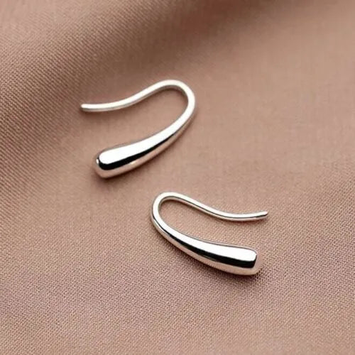 Solid WaterDrop Hook Earrings | Silver Water Drop Dangle Earrings