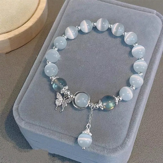 925 Sterling Silver Blue Moonstone Butterfly Bracelet – Dainty Chain Jewelry Gift for Women & Girls