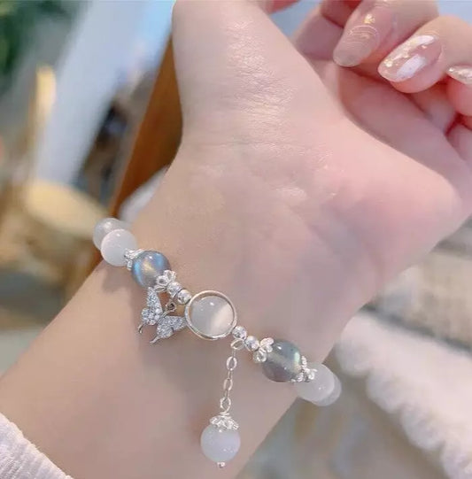 925 Sterling Silver Blue Moonstone Butterfly Bracelet – Dainty Chain Jewelry Gift for Women & Girls