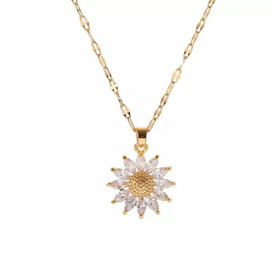 Zirconia Sunflower Pendant Necklace for Women