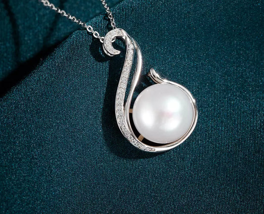 925 Sterling Silver Crystal Swan Pearl Drop Pendant Necklace Womens Jewellery UK