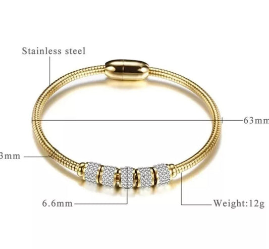 Titanium Steel Chunky Women Bracelet - Gold Bangle with Cubic Zirconia