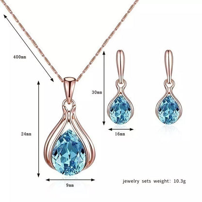 Women’s Water Drop Necklace and Earrings Jewelry Set – Blue Charm Perfect Gift for Her