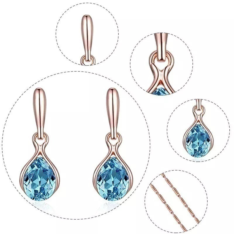 Women’s Water Drop Necklace and Earrings Jewelry Set – Blue Charm Perfect Gift for Her