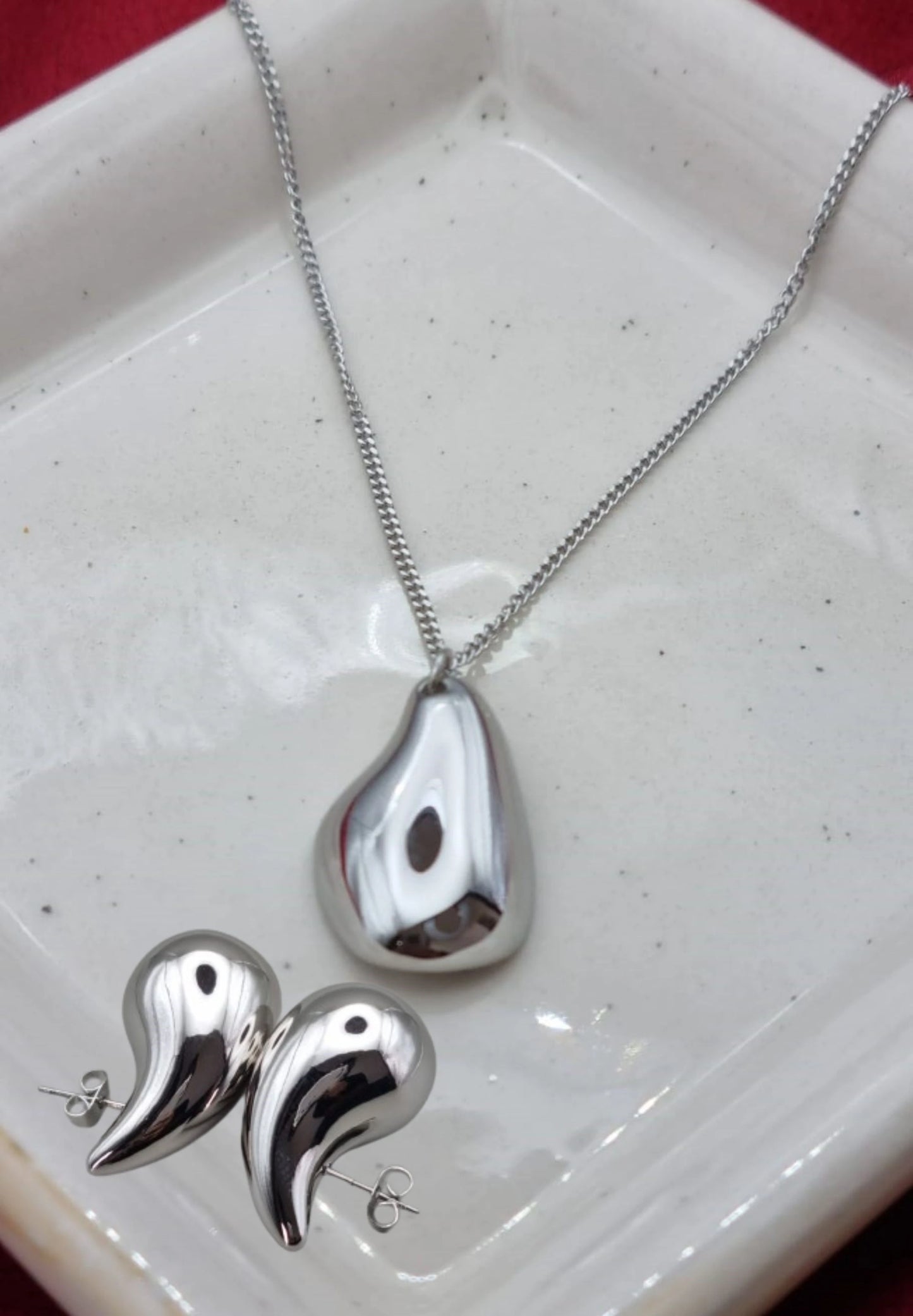 Waterdrop Silver Earring Necklace Set for Women | Teardrop Earring Necklace Set