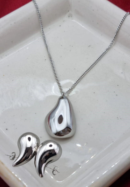 Waterdrop Silver Earring Necklace Set for Women | Teardrop Earring Necklace Set